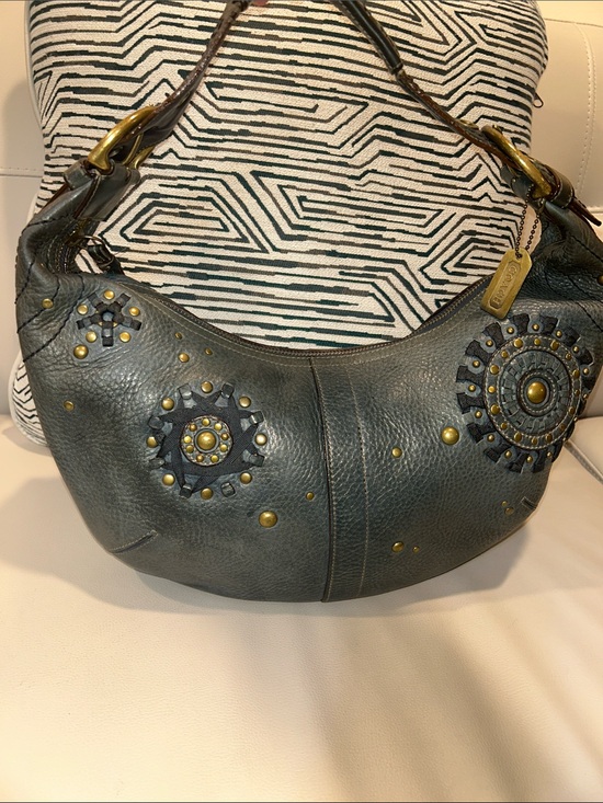 Coach Handbags - Coach RARE Mia Laced Studded Teal Leather Shoulder Hobo